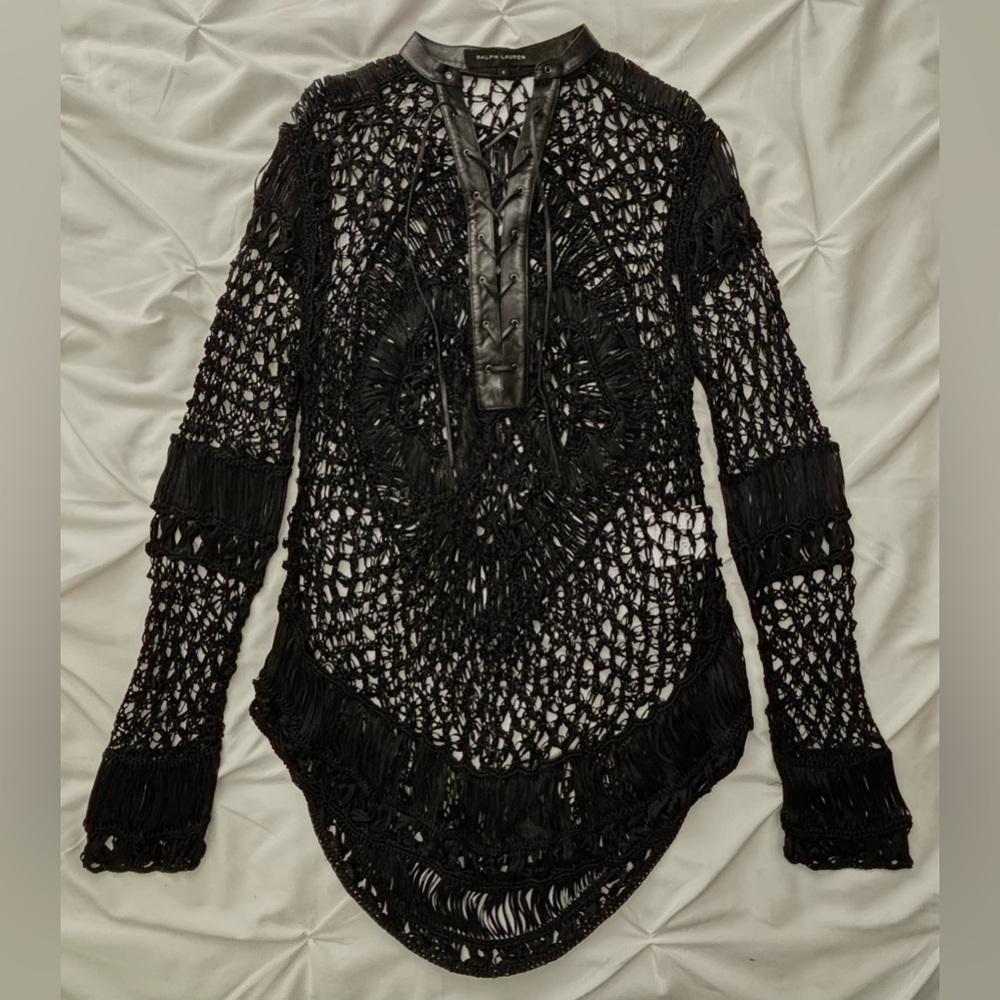 Ralph Lauren Black Label Crochet & Leather Coverup/Shirt, Sample, NWOT - Picture 12 of 16